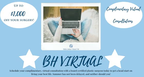 BH Virtual graphic offering a complimentary virtual consultation, with a laptop