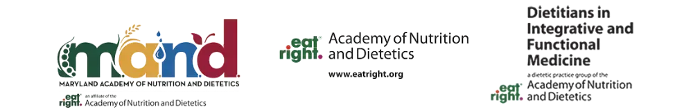 Maryland Academy of Nutrition and Dietetics logo and Academy of Nutrition and Dietetics affiliation logos.