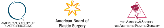 Medical society logos: American Society of Plastic Surgeons, American Board of Plastic Surgery, and surgical society.
