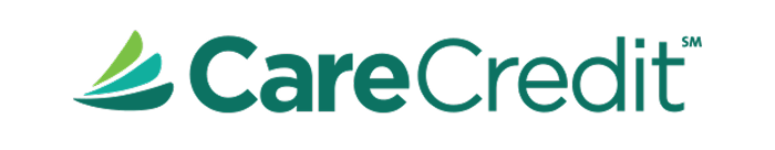 A logo featuring the text 'CareCredit' in a teal color with a green upward curved shape above the letter 'C'.