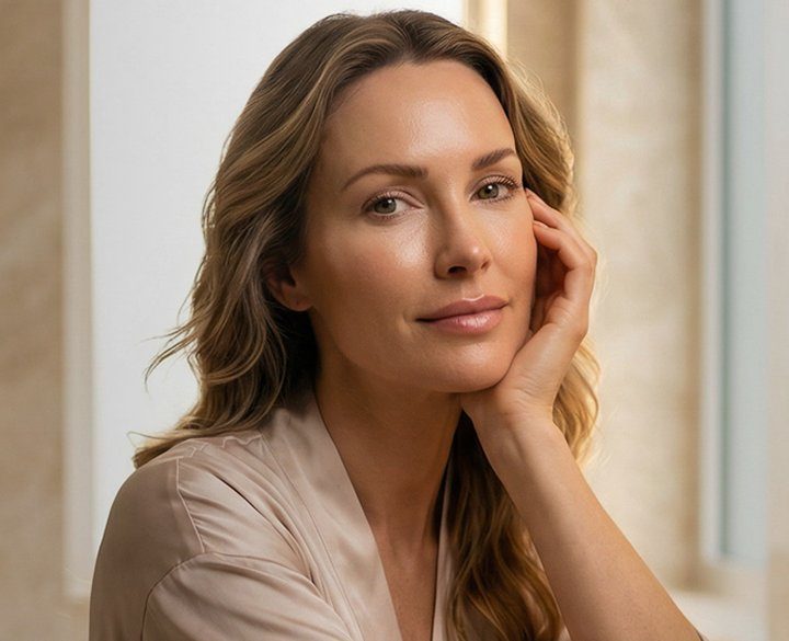Woman with radiant skin considering med spa treatment options