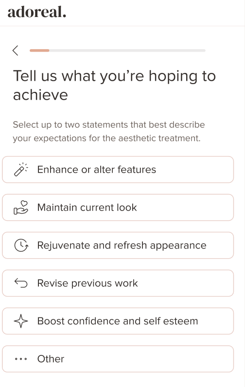 The Adoreal Silhouette assessment tool interface — used for the 'Set your goals' journey step.