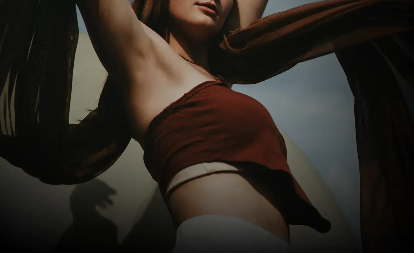 A woman in a red top