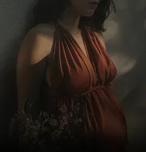 A woman in a red dress