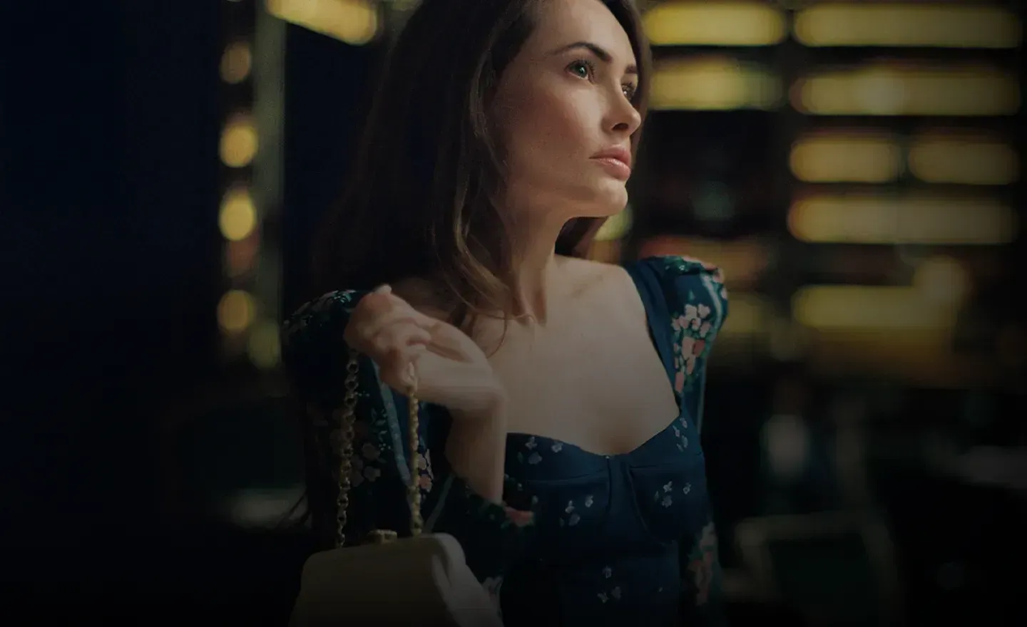 A woman in a blue dress